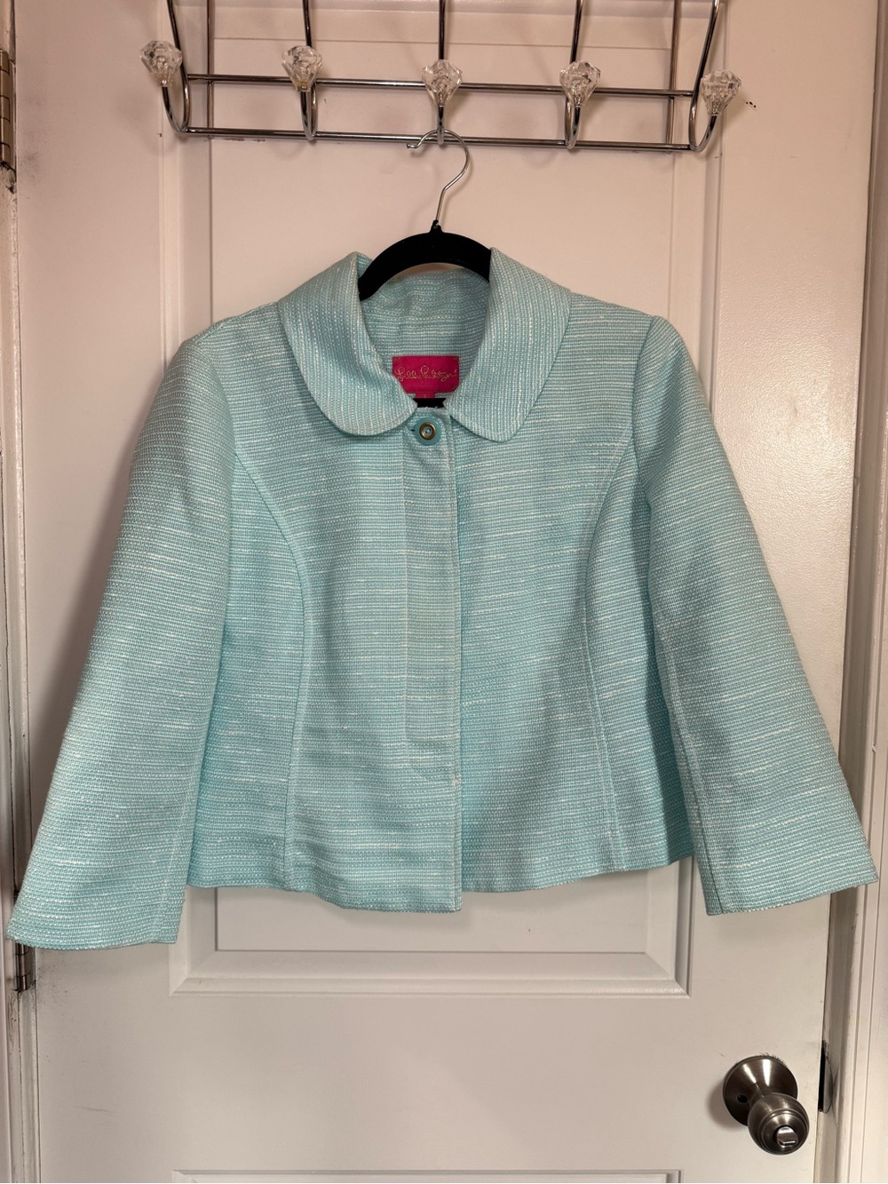 Lilly Pulitzer Cropped Aqua Preppy Textured Blazer